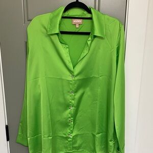 Show Me Your MuMu Vibrant Green Satin Button Down Shirt